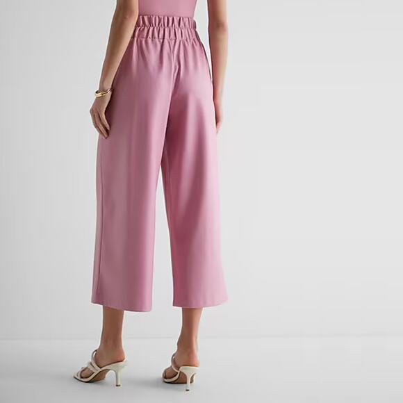 Express Super High Waisted Faux Leather Cropped Wide Leg Pants Pink Pants XS - Picture 3 of 11